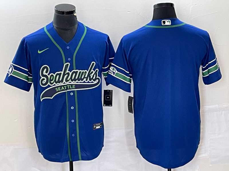 Mens Seattle Seahawks Blank Blue With Patch Cool Base Stitched Baseball Jersey->seattle seahawks->NFL Jersey